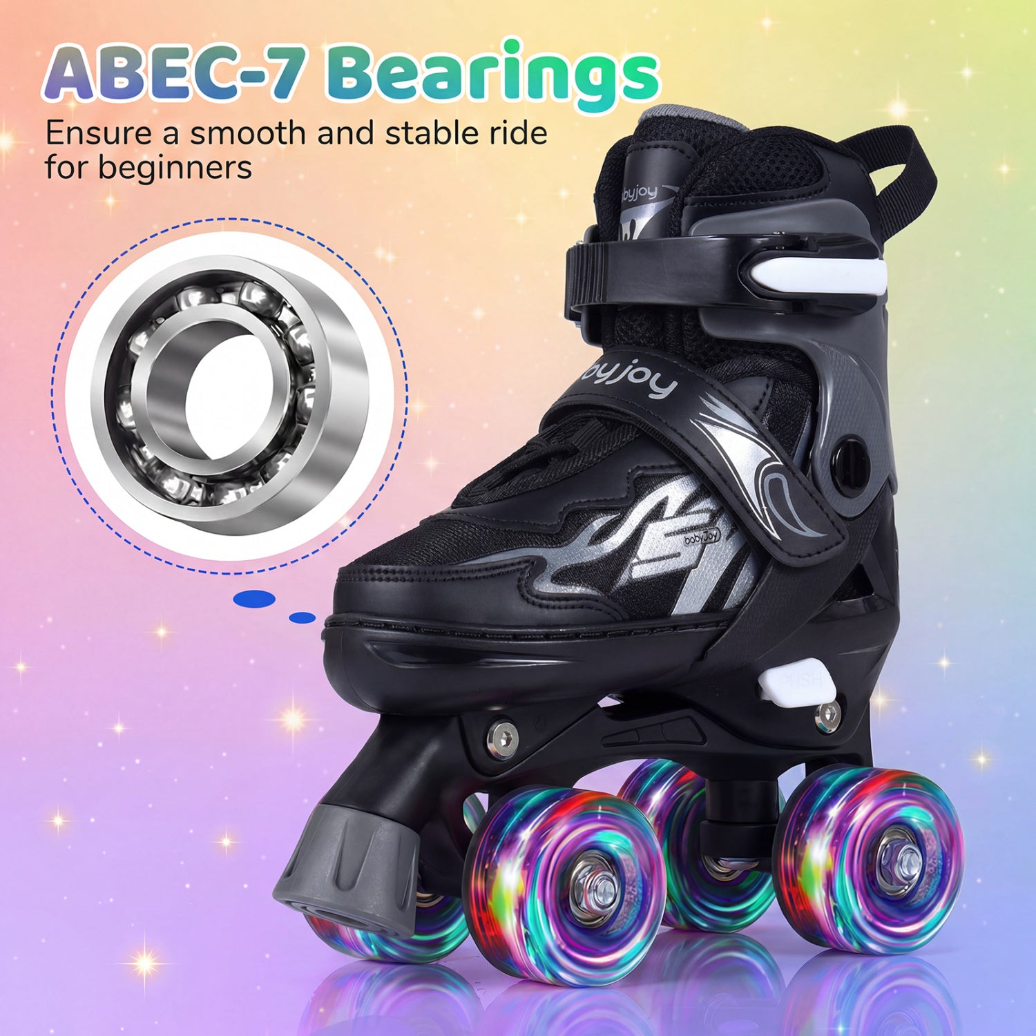 Kids Roller Skates, Adjustable Quad Skates With Light-Up Wheels, 4 Sizes, Black Toy Sports at Gallery Canada