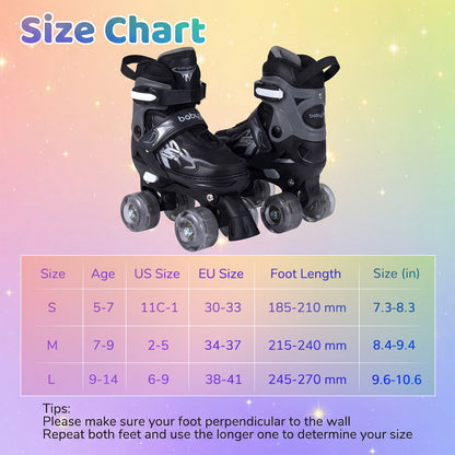 Kids Roller Skates, Adjustable Quad Skates With Light-Up Wheels, 4 Sizes, Black Toy Sports at Gallery Canada