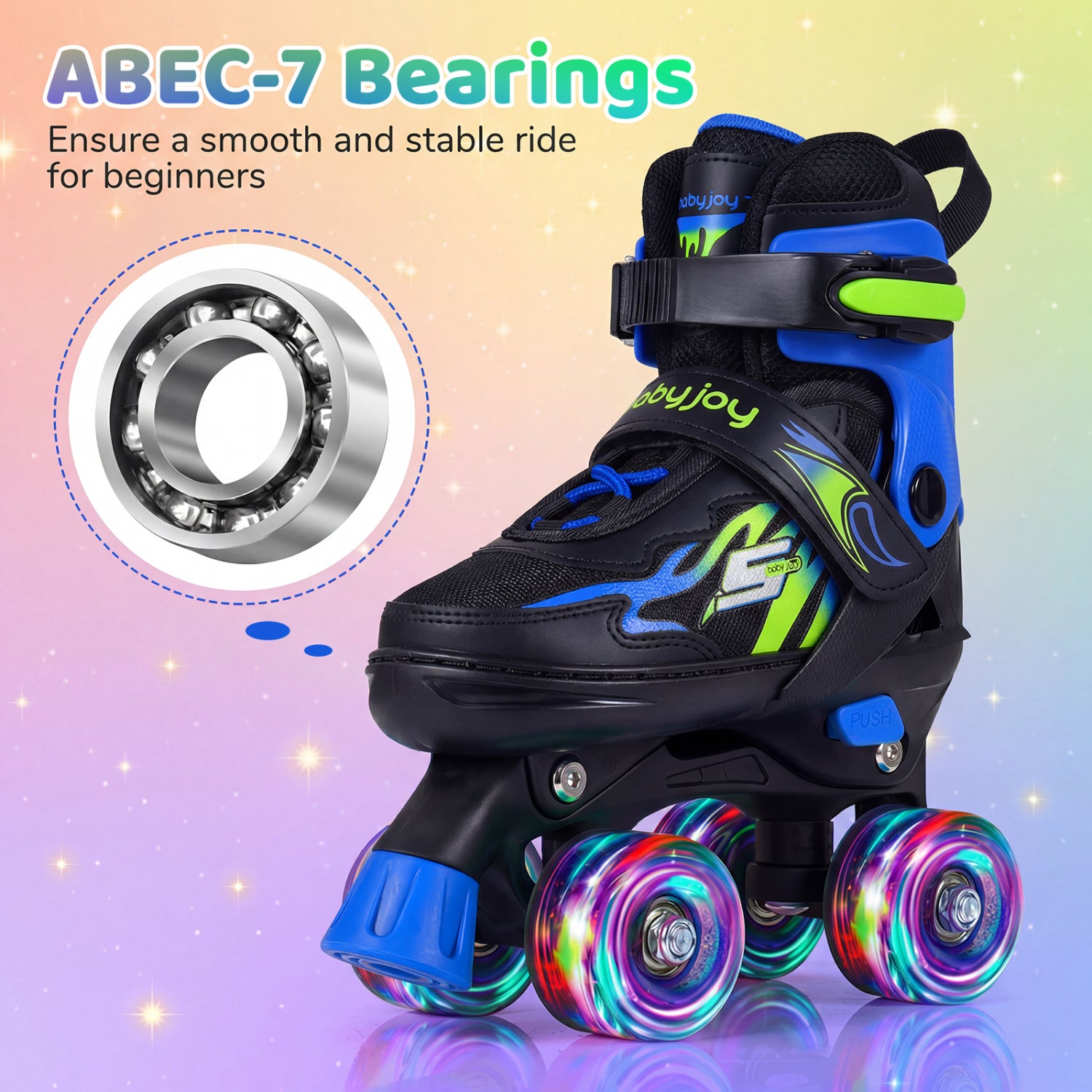 Kids Adjustable Quad Roller Skates, 4 Sizes, Light-Up Wheels, Navy Toy Sports at Gallery Canada