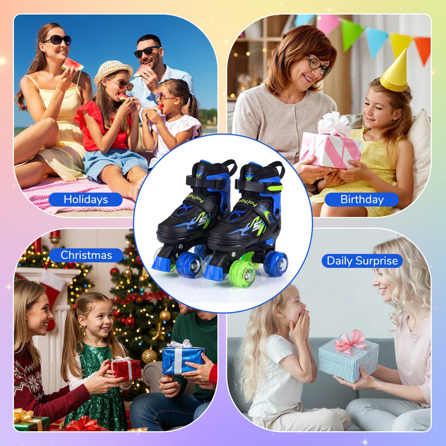 Kids Adjustable Quad Roller Skates, 4 Sizes, Light-Up Wheels, Navy Toy Sports at Gallery Canada