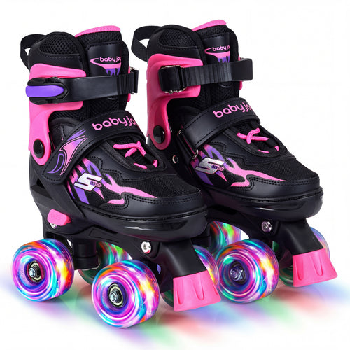 Kids Roller Skates, 4 Sizes Adjustable, Light-Up Wheels, Pink