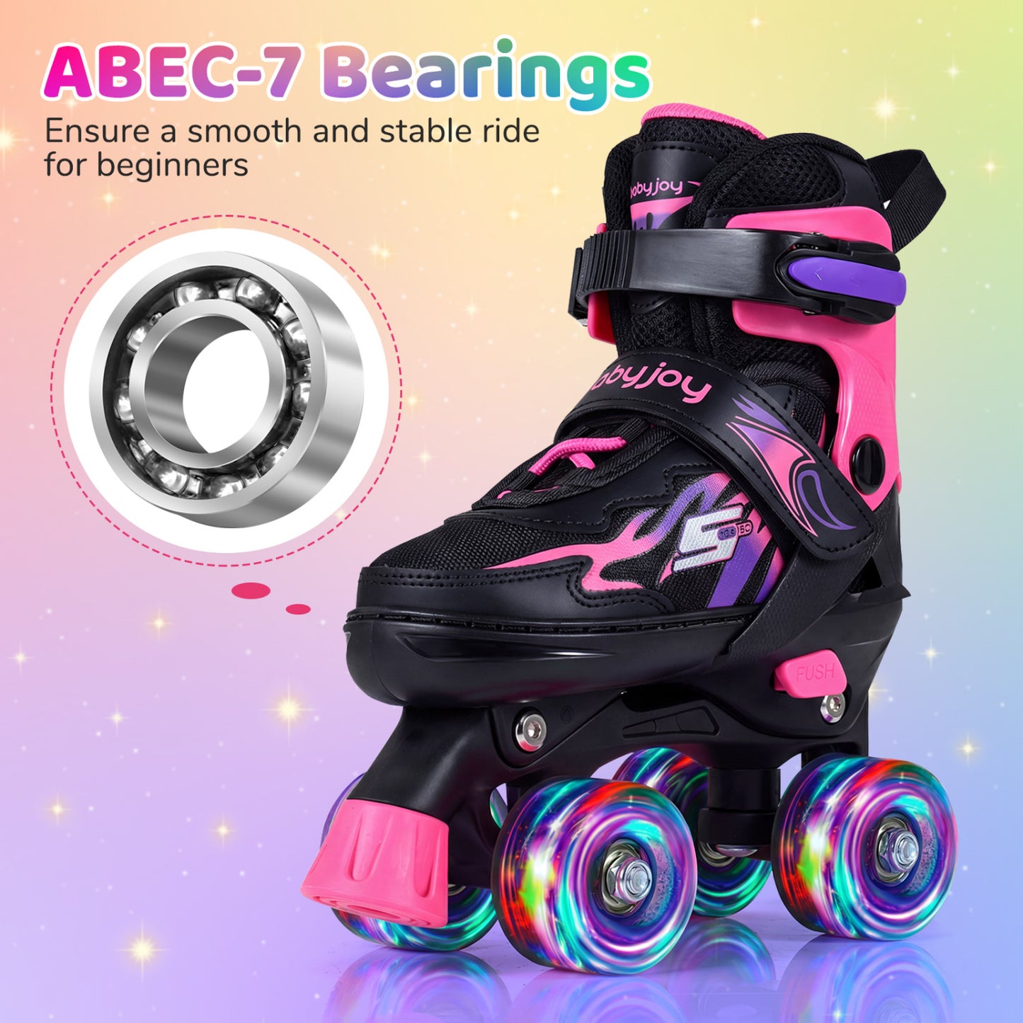 Kids Roller Skates, 4 Sizes Adjustable, Light-Up Wheels, Pink Toy Sports at Gallery Canada