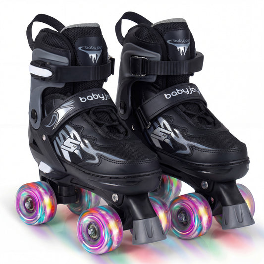 Kids Adjustable Quad Roller Skates, 4 Sizes, Light-Up Wheels, Black Toy Sports Black at Gallery Canada