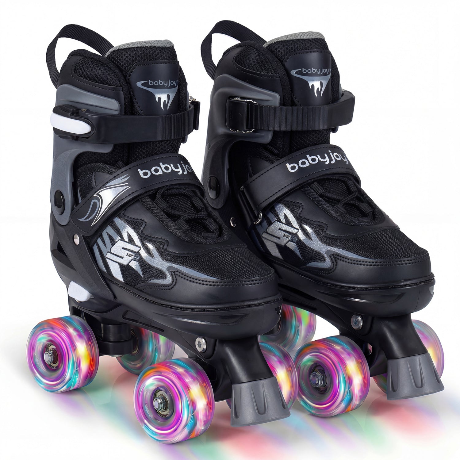 Kids Adjustable Quad Roller Skates, 4 Sizes, Light-Up Wheels, Black Toy Sports Black at Gallery Canada