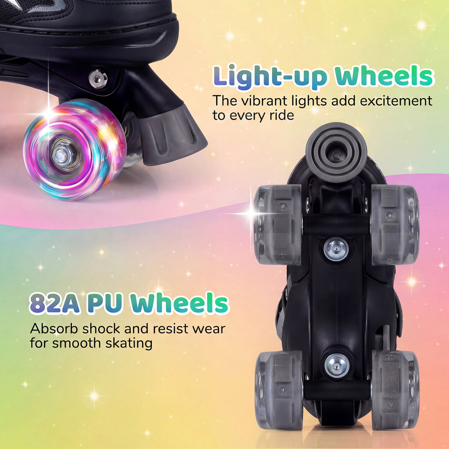 Kids Adjustable Quad Roller Skates, 4 Sizes, Light-Up Wheels, Black Toy Sports at Gallery Canada