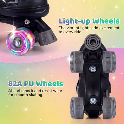 Kids Adjustable Quad Roller Skates, 4 Sizes, Light-Up Wheels, Black Toy Sports at Gallery Canada