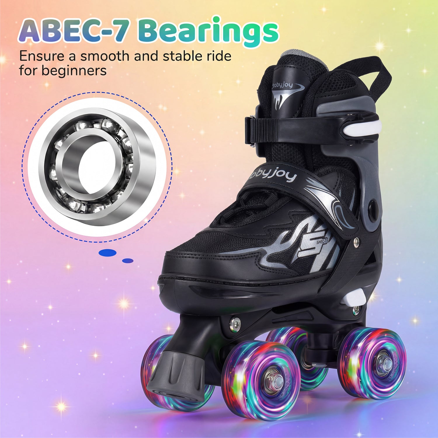 Kids Adjustable Quad Roller Skates, 4 Sizes, Light-Up Wheels, Black Toy Sports at Gallery Canada