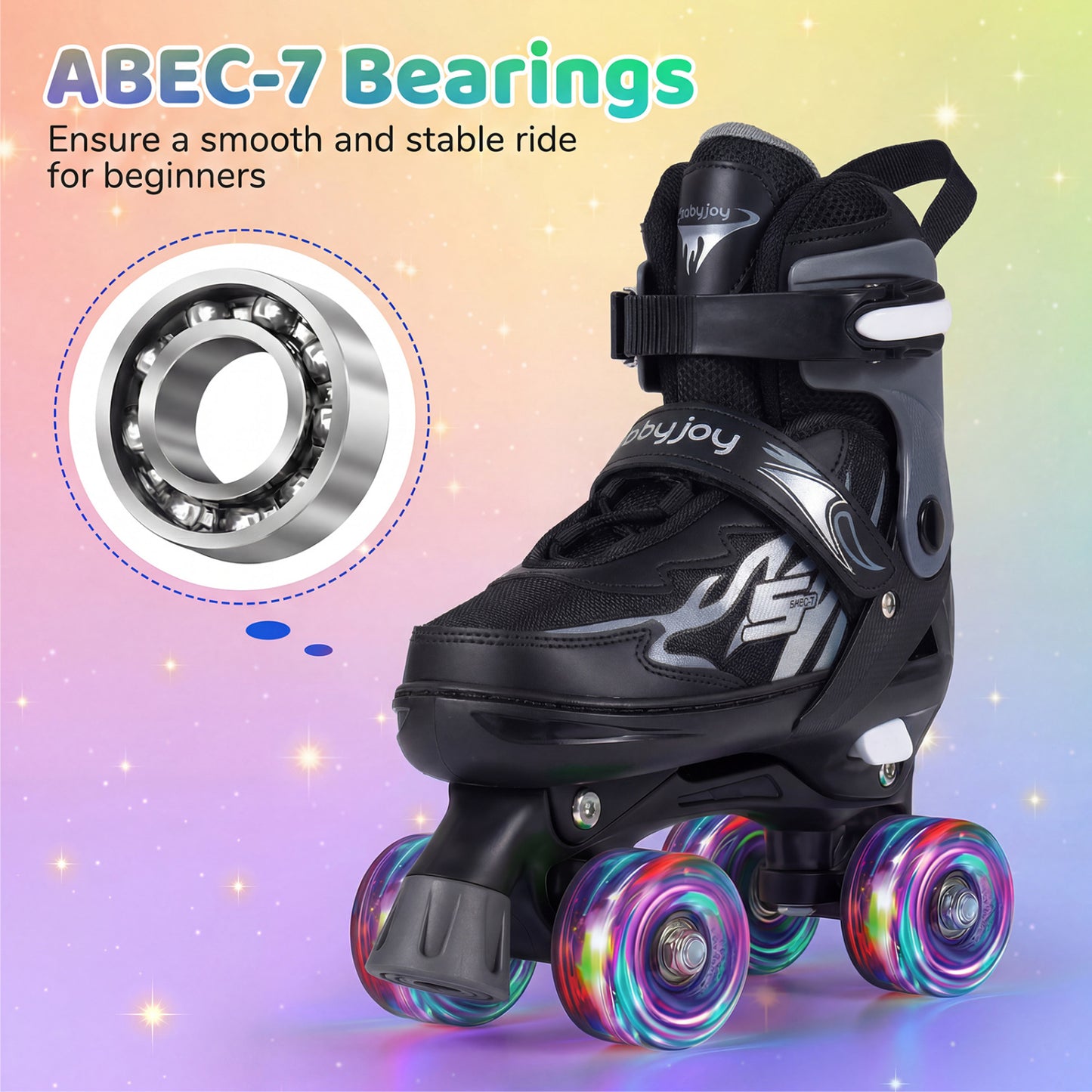 Kids Adjustable Quad Roller Skates, 4 Sizes, Light-Up Wheels, Black Toy Sports at Gallery Canada