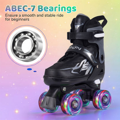 Kids Adjustable Quad Roller Skates, 4 Sizes, Light-Up Wheels, Black Toy Sports at Gallery Canada