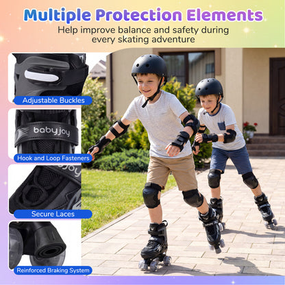 Kids Adjustable Quad Roller Skates, 4 Sizes, Light-Up Wheels, Black Toy Sports at Gallery Canada