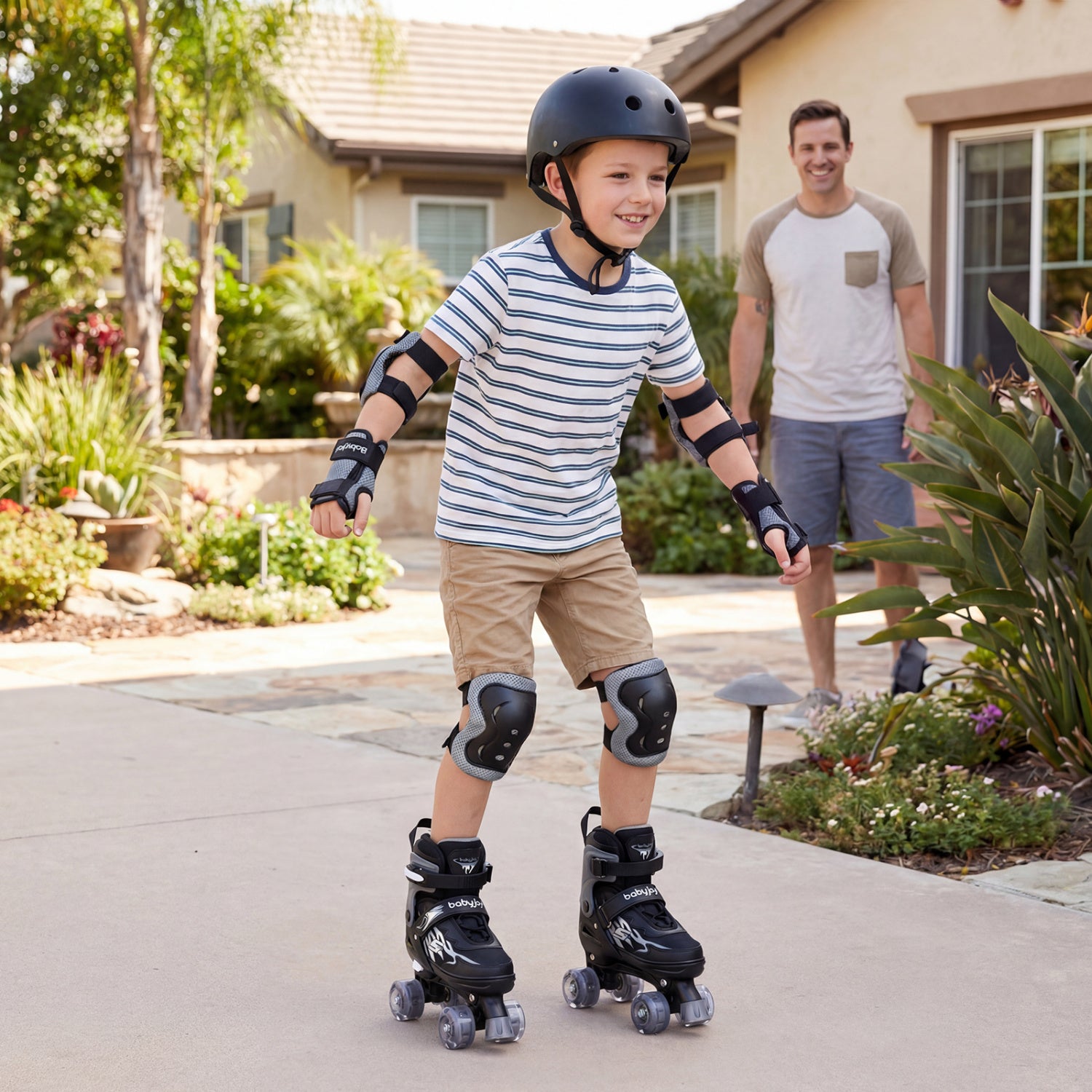 Kids Adjustable Quad Roller Skates, 4 Sizes, Light-Up Wheels, Black Toy Sports at Gallery Canada