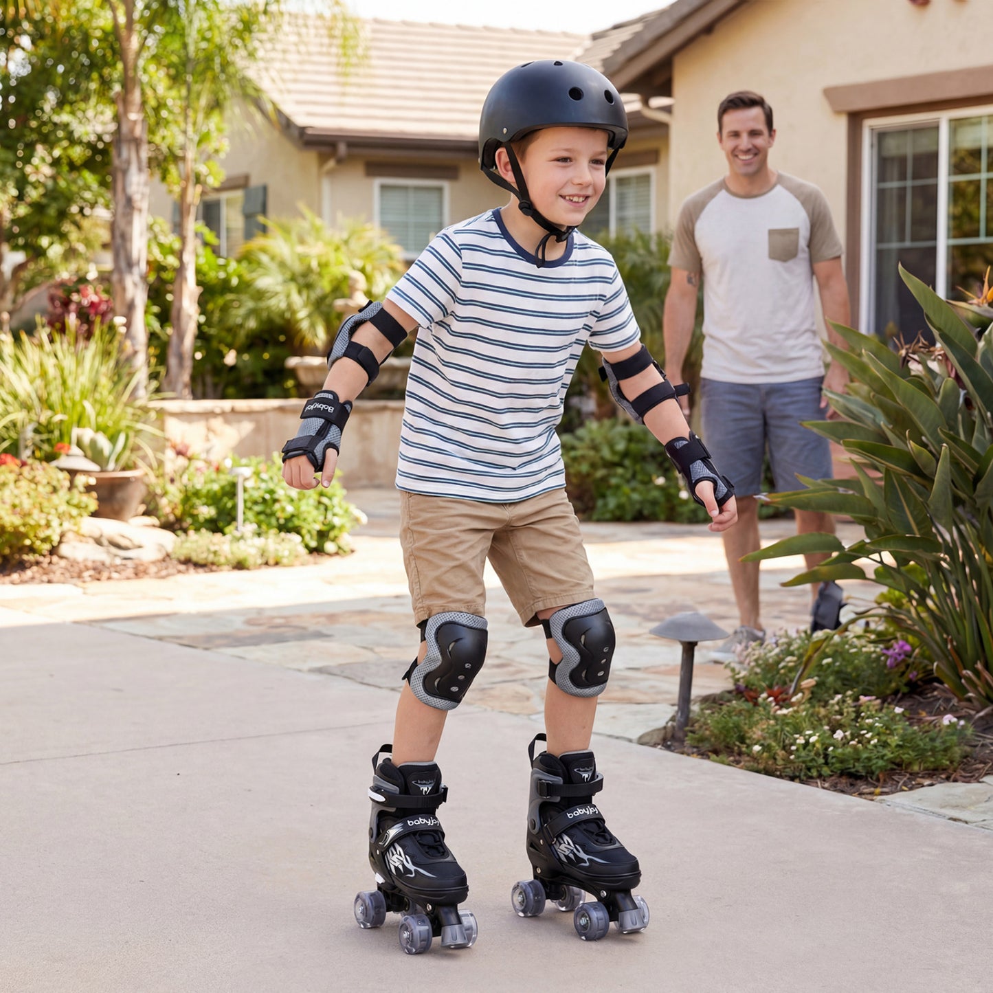 Kids Adjustable Quad Roller Skates, 4 Sizes, Light-Up Wheels, Black Toy Sports at Gallery Canada