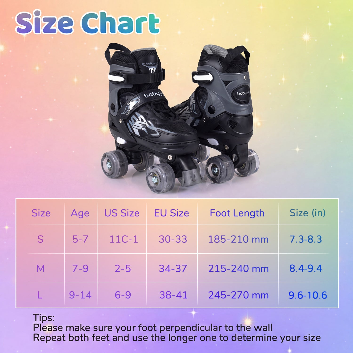 Kids Adjustable Quad Roller Skates, 4 Sizes, Light-Up Wheels, Black Toy Sports at Gallery Canada