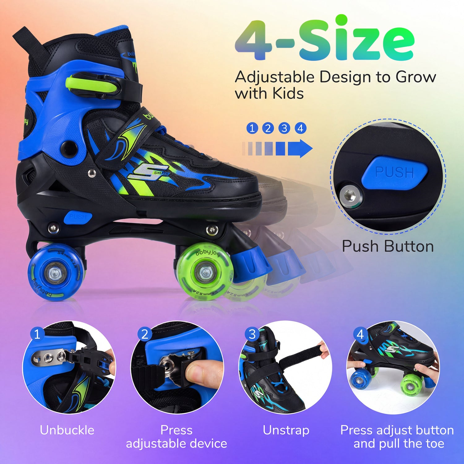 Kids Roller Skates, Adjustable Quad Skates, Light-Up Wheels, Navy Toy Sports at Gallery Canada