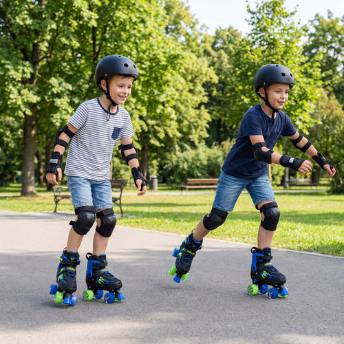 Kids Roller Skates, Adjustable Quad Skates, Light-Up Wheels, Navy