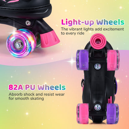 Kids Roller Skates, Adjustable Quad Skates With Light-Up Wheels, 4 Sizes, Pink Toy Sports at Gallery Canada