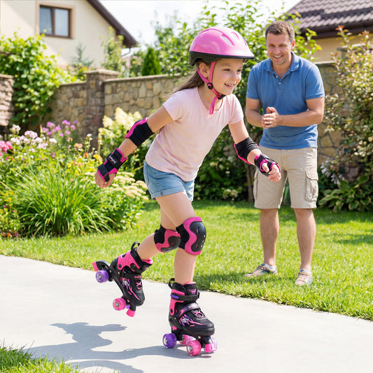 Kids Roller Skates, Adjustable Quad Skates With Light-Up Wheels, 4 Sizes, Pink Toy Sports Pink at Gallery Canada