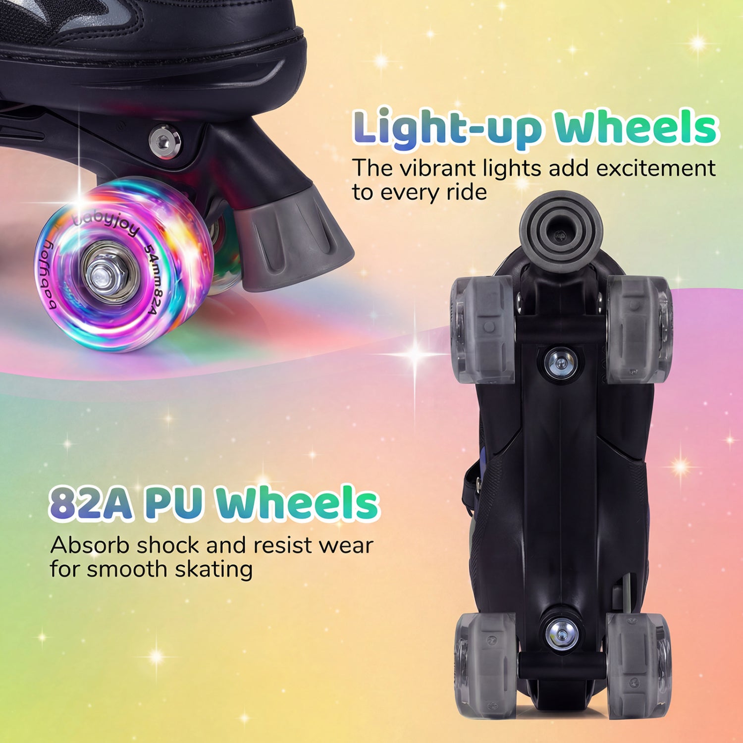 Kids Roller Skates, Adjustable Quad, Light-Up Wheels, Black Toy Sports at Gallery Canada