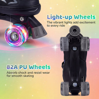 Kids Roller Skates, Adjustable Quad, Light-Up Wheels, Black Toy Sports at Gallery Canada