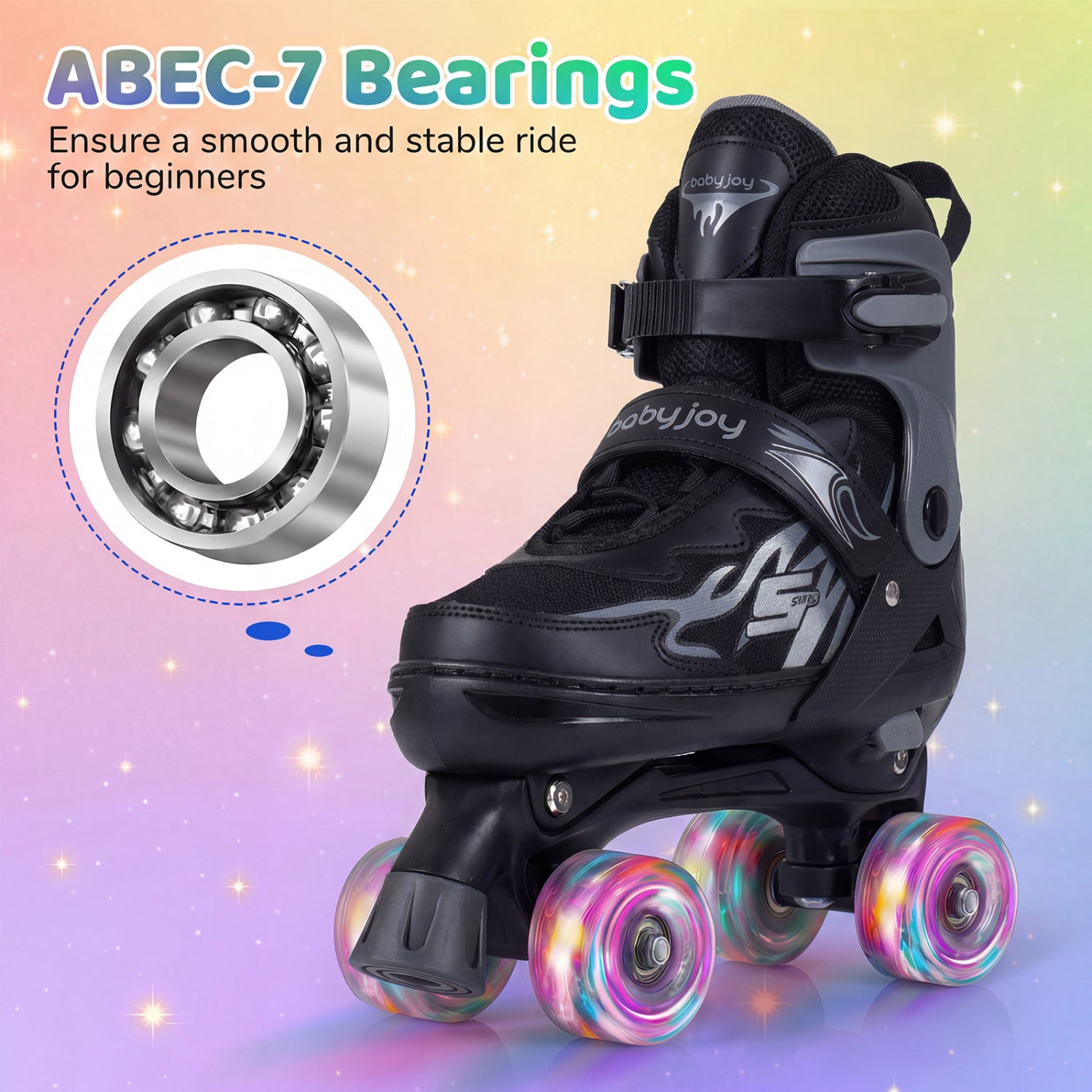 Kids Roller Skates, Adjustable Quad, Light-Up Wheels, Black Toy Sports at Gallery Canada