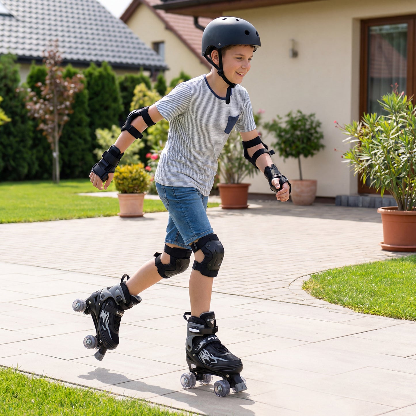 Kids Roller Skates, Adjustable Quad, Light-Up Wheels, Black Toy Sports at Gallery Canada
