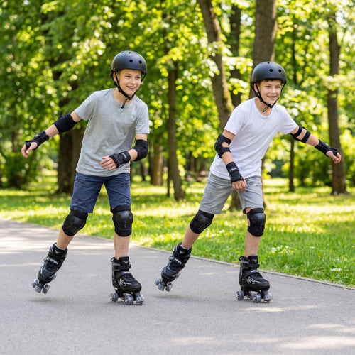 Kids Roller Skates, Adjustable Quad, Light-Up Wheels, Black