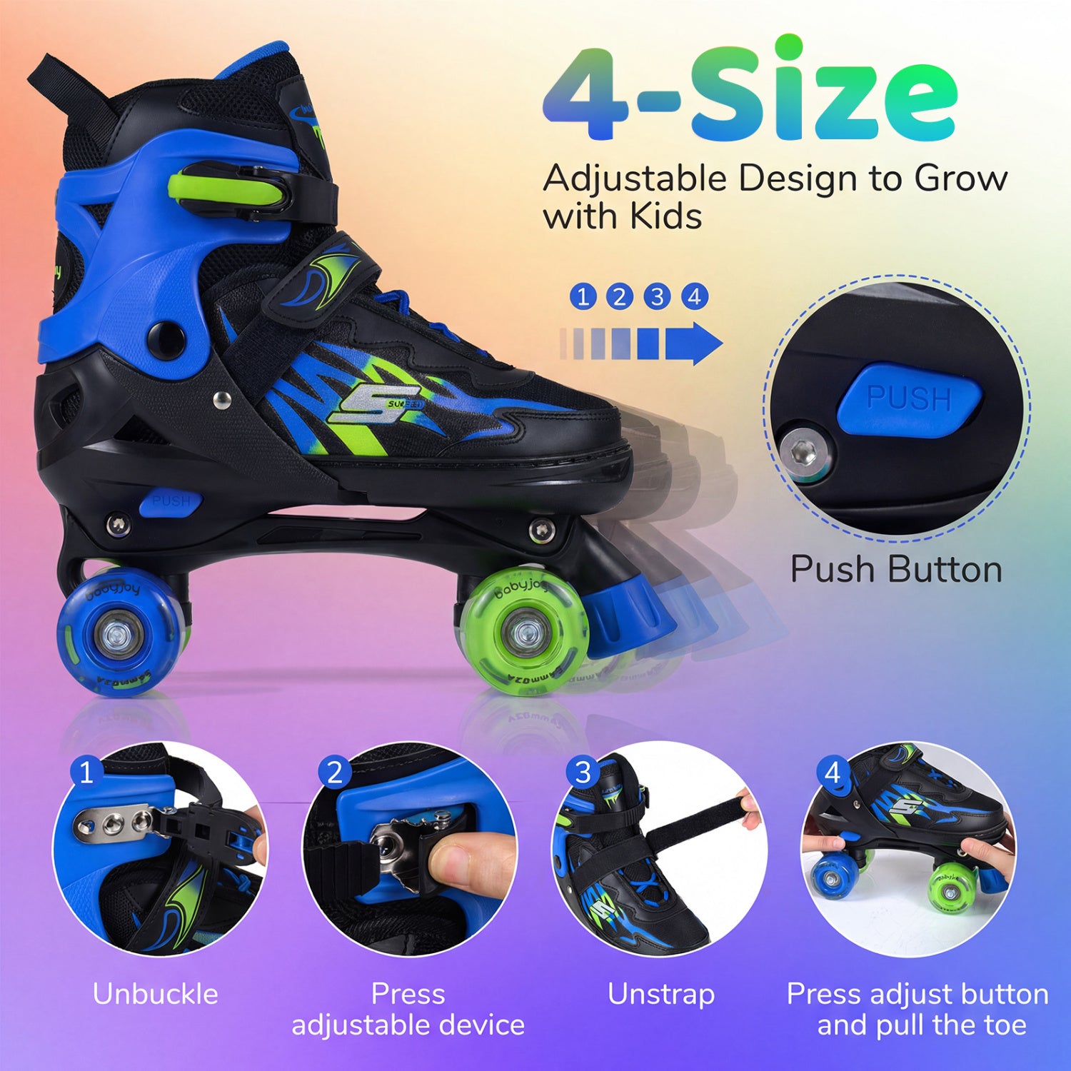 Kids Roller Skates, Adjustable Quad Skates With Light-Up Wheels, Navy Toy Sports at Gallery Canada