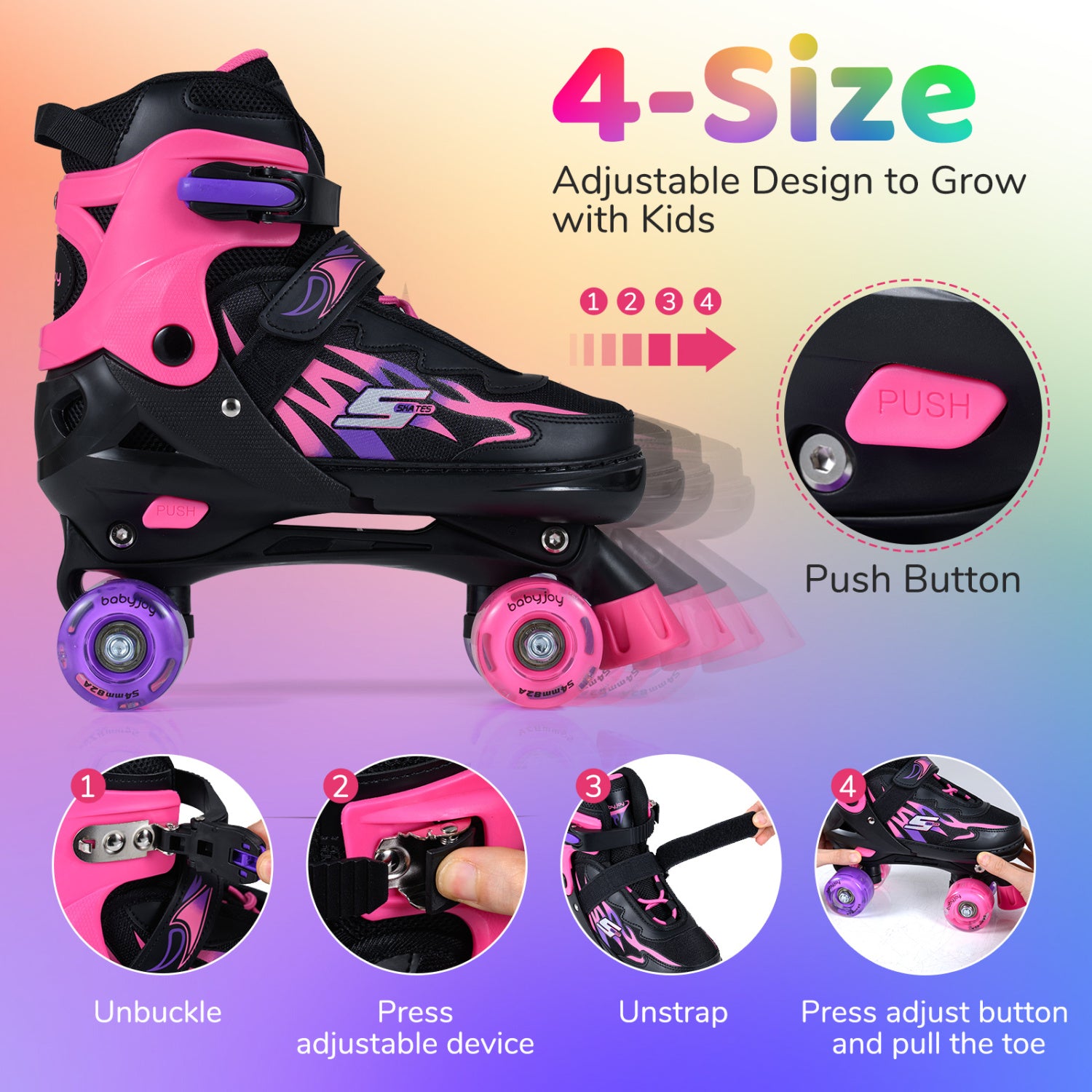 Kids Roller Skates, Adjustable Quad Skates With Light-Up Wheels, Pink Toy Sports at Gallery Canada