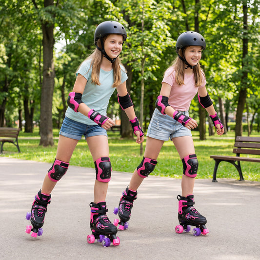 Kids Roller Skates, Adjustable Quad Skates With Light-Up Wheels, Pink Toy Sports Pink at Gallery Canada