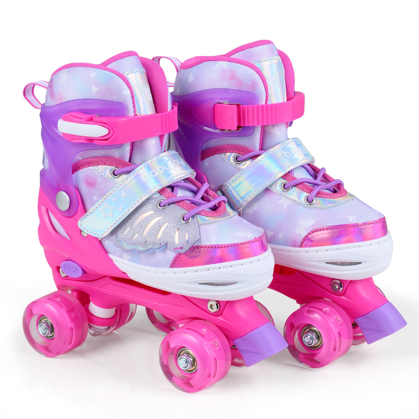 Kids Roller Skates, Ages 7-9, 4 Light Up Wheels, Pink