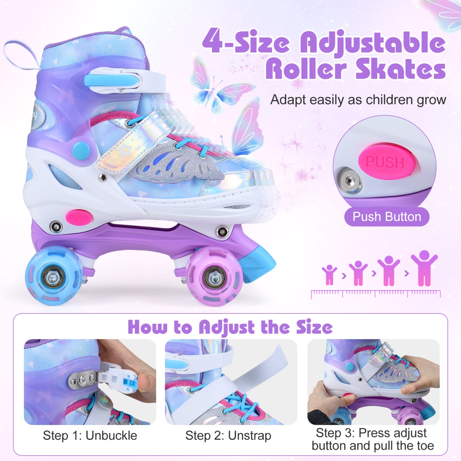 Kids Roller Skates, Ages 7-9, 4 Light Up Wheels, Blue Toy Sports at Gallery Canada