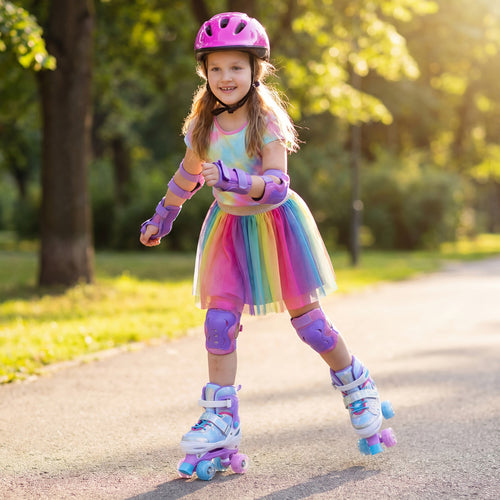 Kids Roller Skates, Ages 7-9, 4 Light Up Wheels, Blue