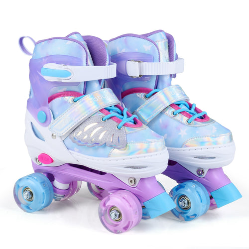 Kids Roller Skates, Ages 7-9, 4 Light Up Wheels, Blue