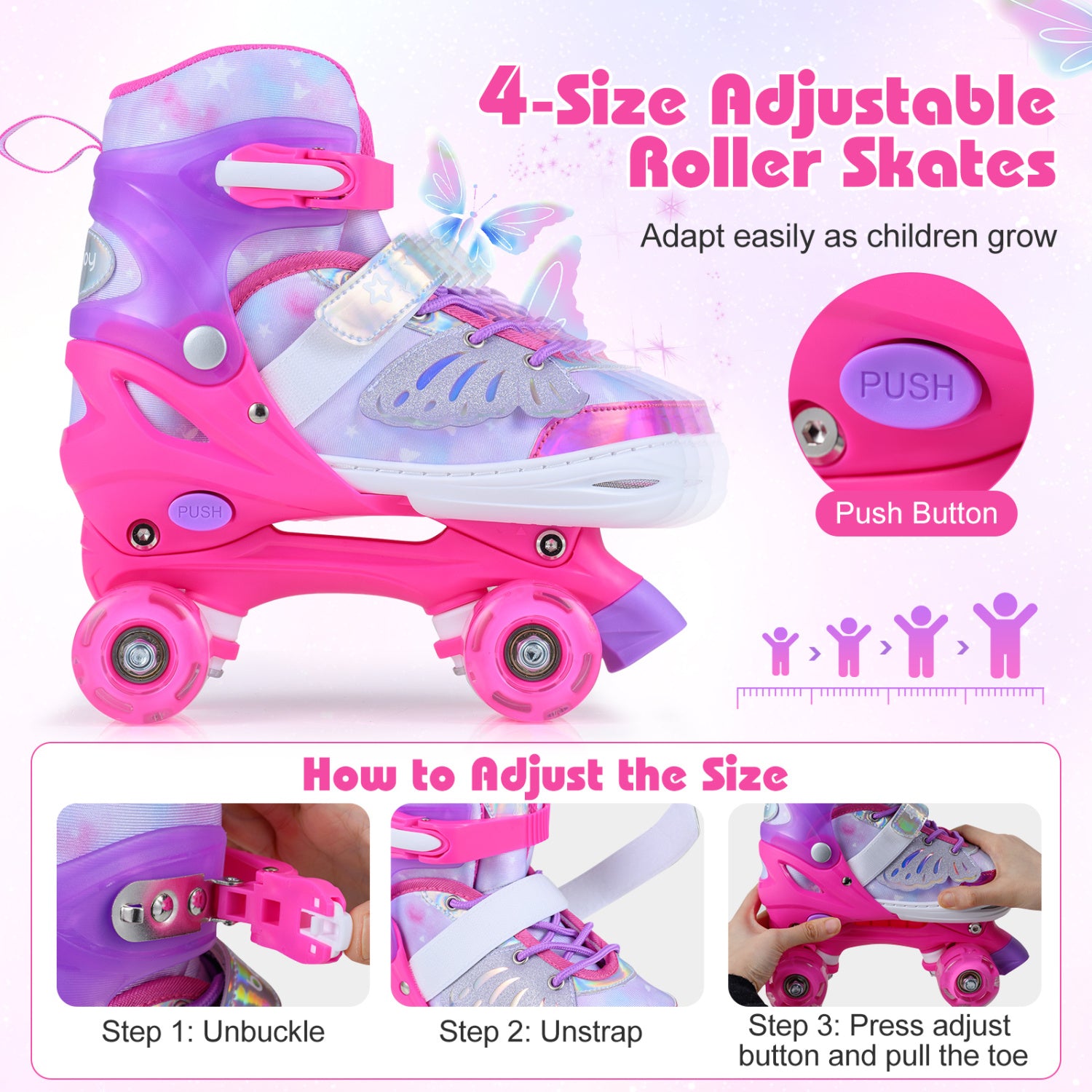 Kids Roller Skates, Ages 7-9, 4 Light Up Wheels, Pink Toy Sports at Gallery Canada