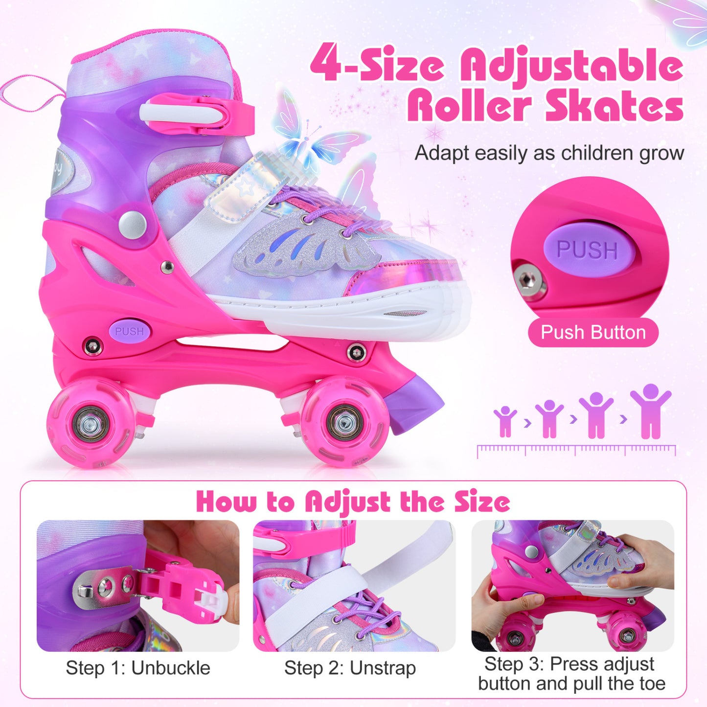 Kids Roller Skates, Ages 7-9, 4 Light Up Wheels, Pink Toy Sports at Gallery Canada