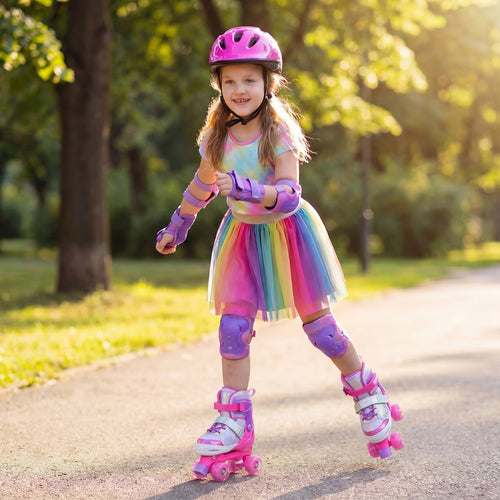 Kids Roller Skates, Ages 7-9, 4 Light Up Wheels, Pink