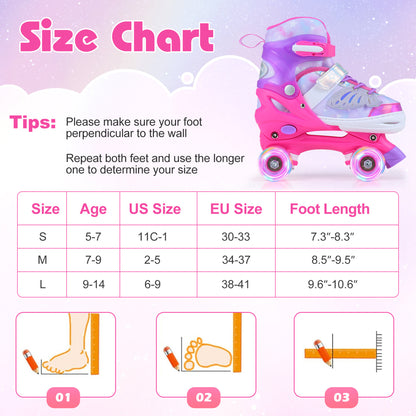 Kids Roller Skates, Ages 7-9, 4 Light Up Wheels, Pink Toy Sports at Gallery Canada