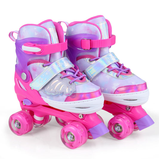 Kids Roller Skates, Ages 7-9, 4 Light Up Wheels, Pink Toy Sports Pink at Gallery Canada