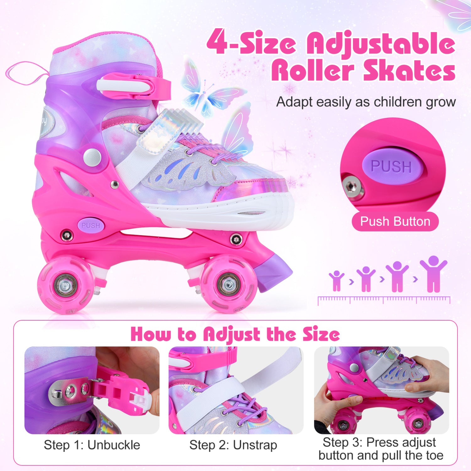 Kids Roller Skates, Ages 5-7, 4 Light-Up Wheels, Pink Toy Sports at Gallery Canada