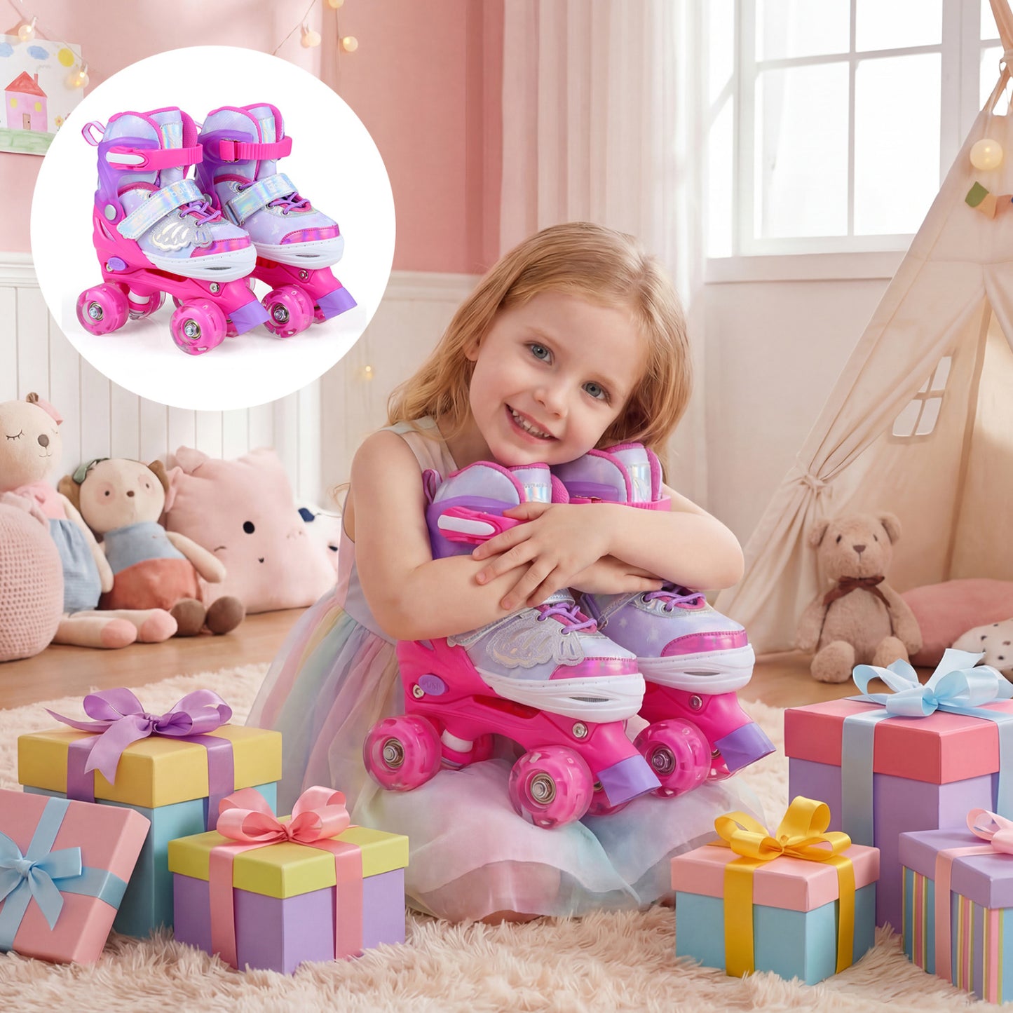 Kids Roller Skates, Ages 5-7, 4 Light-Up Wheels, Pink Toy Sports at Gallery Canada