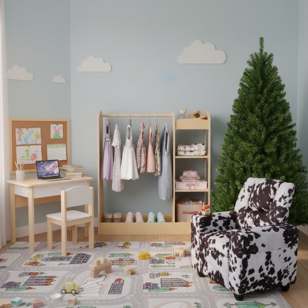 Kids Room Set: Recliner + Natural Study Desk & Chair + 4-ft Christmas Tree + Natural Dress-Up Storage Toddler & Kids Furniture at Gallery Canada