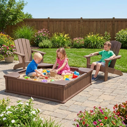 Kids Sandbox With Cover, Seats, 2 Adirondack Chairs, Brown Toddler & Kids Furniture at Gallery Canada