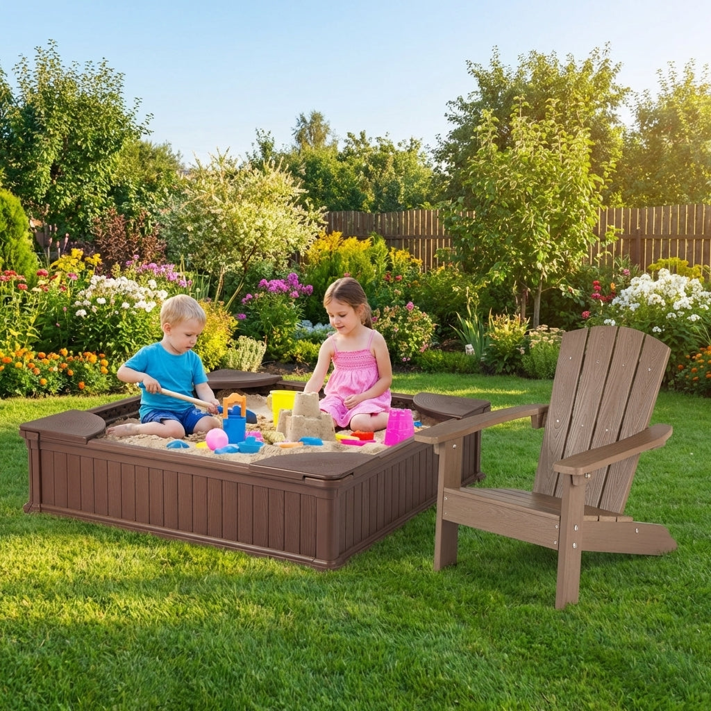 Kids Sandbox With Cover, Seats, 2 Adirondack Chairs, Brown Toddler & Kids Furniture at Gallery Canada
