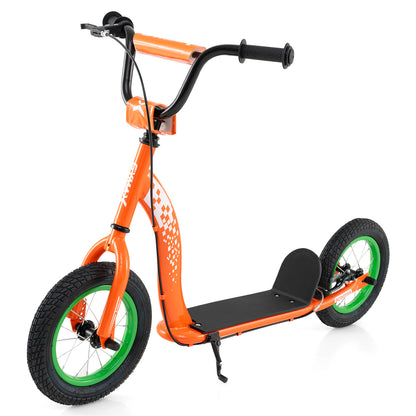 Kids Scooter Youth Kick Scooter with Adjustable Height Handlebar 12-Inch Inflatable Wheels, Orange Scooters Orange at Gallery Canada