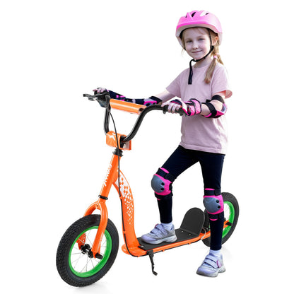 Kids Scooter Youth Kick Scooter with Adjustable Height Handlebar 12-Inch Inflatable Wheels, Orange Scooters at Gallery Canada