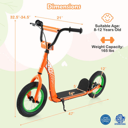 Kids Scooter Youth Kick Scooter with Adjustable Height Handlebar 12-Inch Inflatable Wheels, Orange Scooters at Gallery Canada