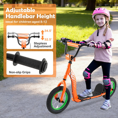 Kids Scooter Youth Kick Scooter with Adjustable Height Handlebar 12-Inch Inflatable Wheels, Orange Scooters at Gallery Canada