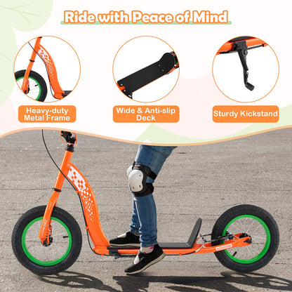 Kids Scooter Youth Kick Scooter with Adjustable Height Handlebar 12-Inch Inflatable Wheels, Orange Scooters at Gallery Canada