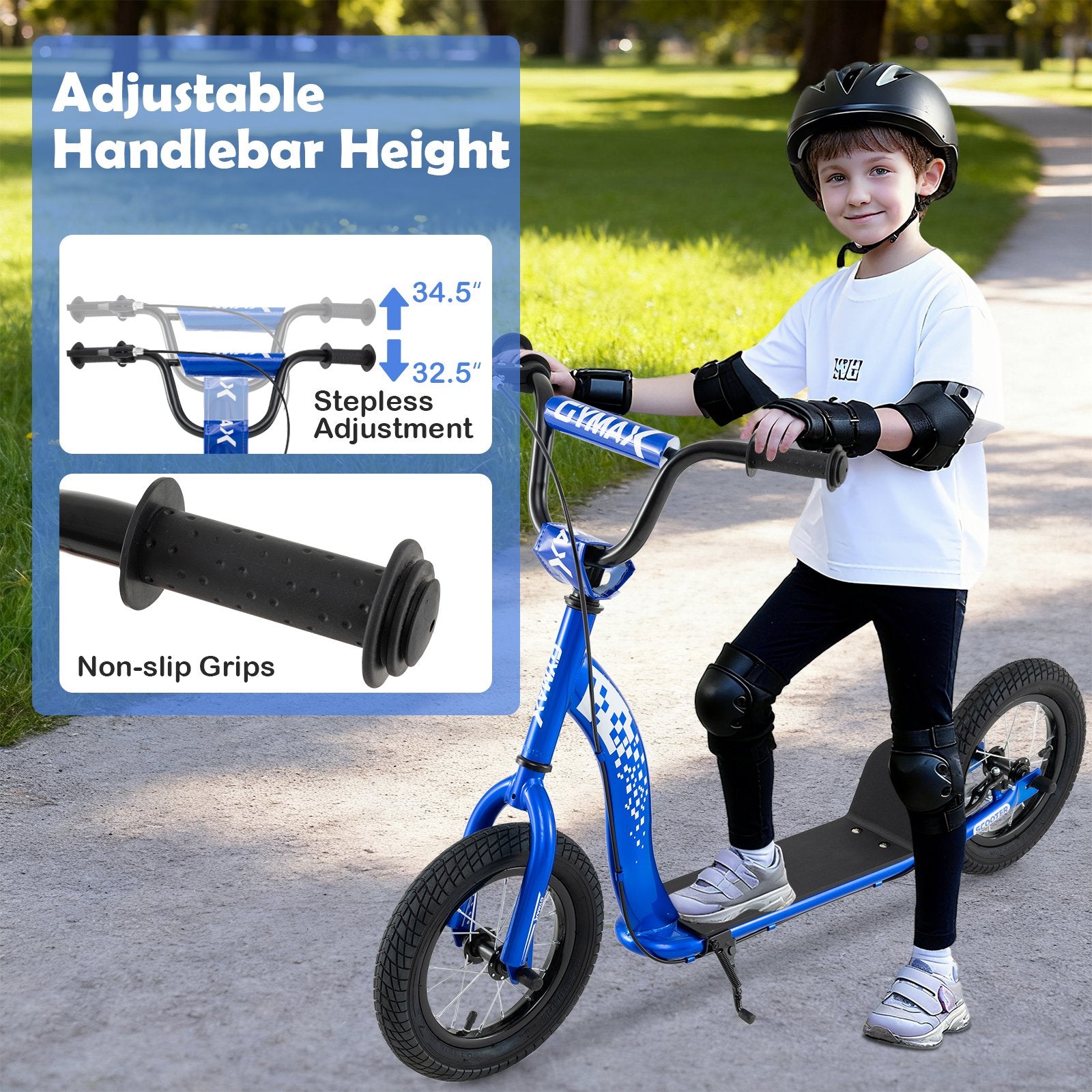 Kids Scooter Youth Kick Scooter with Adjustable Height Handlebar 12-Inch Inflatable Wheels, Navy Scooters at Gallery Canada