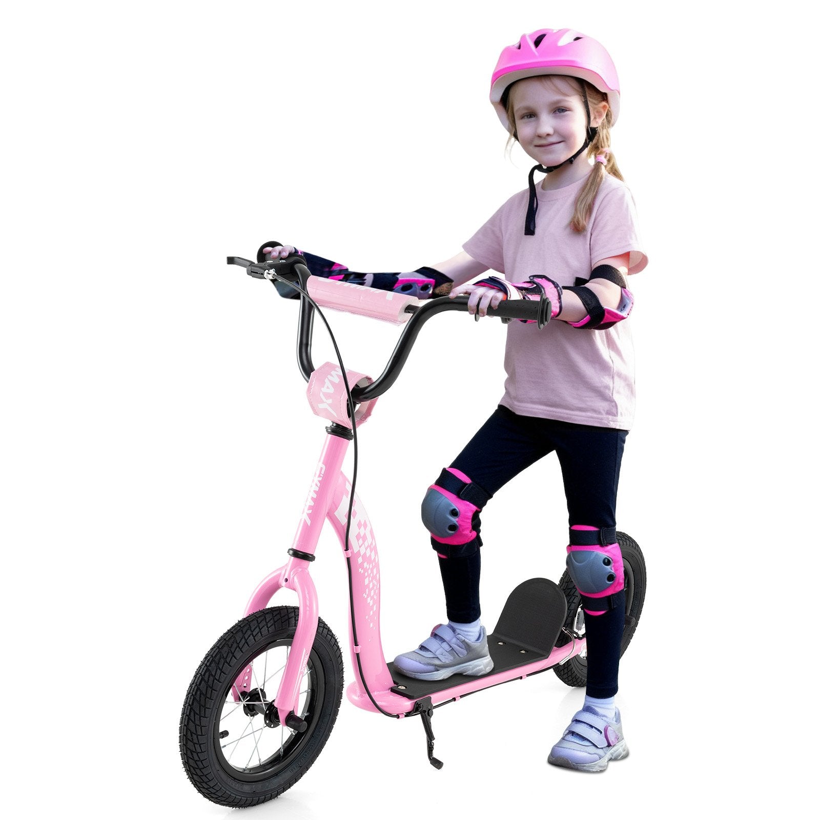 Kids Scooter Youth Kick Scooter with Adjustable Height Handlebar 12-Inch Inflatable Wheels, Pink Scooters at Gallery Canada